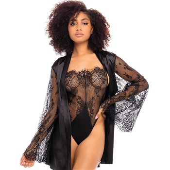 Elishia Satin Robe  Lace Teddy