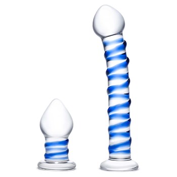 2-PC Glass Dildo  Butt Plug Set