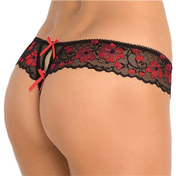 Crotchless Cross-Dyed Lace Thong